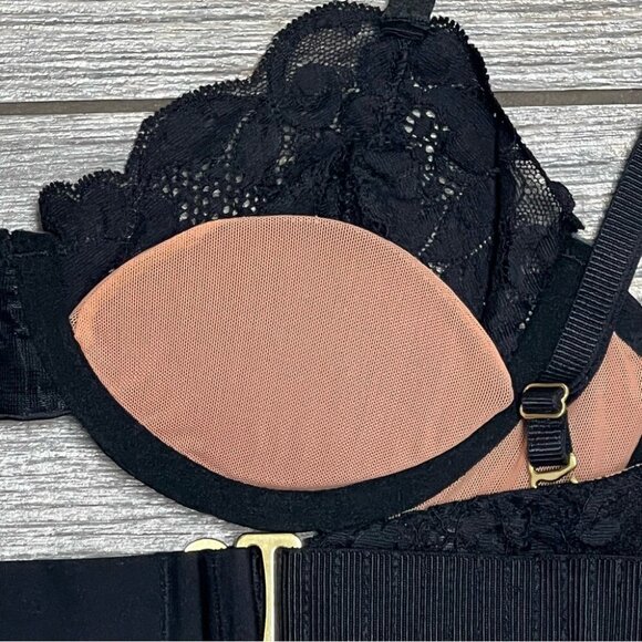 NWT $98 We Are HAH X Free People Bra 30-38D After Hours Black Lace Satin Push-up - Picture 6 of 14